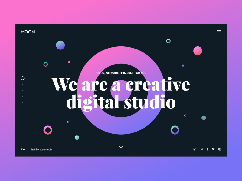 The Moon Studio design studio circle color gradient website web ux ui minimal fullscreen desktop
