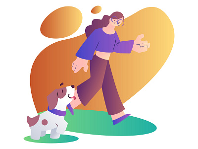 Walk With Dog- Dog Care Illustration cartoon character characterdesign cute design dog dog care illustration walk