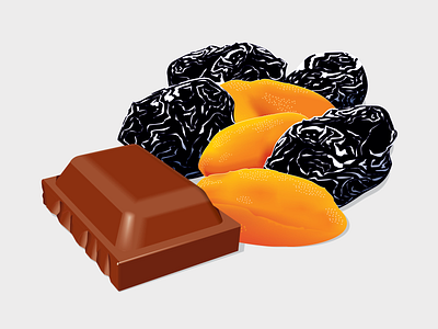 Prunes, dried apricots and chocolate design illustration vector