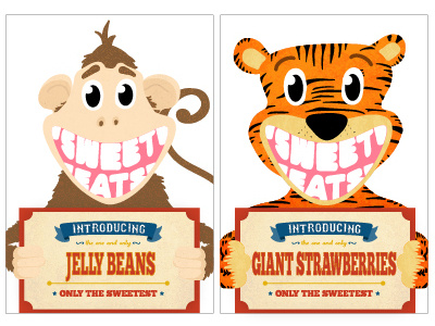 Candy Label - Animals animals candy circus illustration label monkey package packaging product label tiger vector