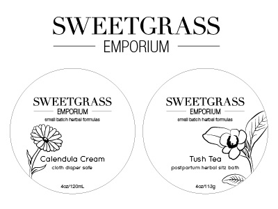 Sweetgrass Emporium Product Labels illustration labels package packaging product labels sweetgrass emporium vector