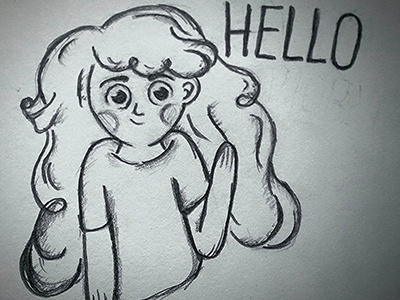 Hello doodle drawing female hair hello illustration