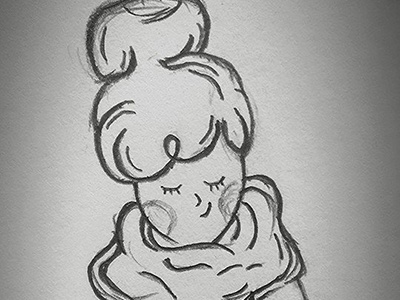 Cuddles bun cat doodlge drawing female hair illustration scarf