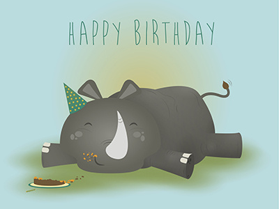 Birthday Rhino birthday birthday hat cake childish drawing happy birthday illustration rhino