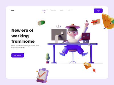 Work From Home 3d app branding design minimal ui uiux uiuxdesigner ux web website