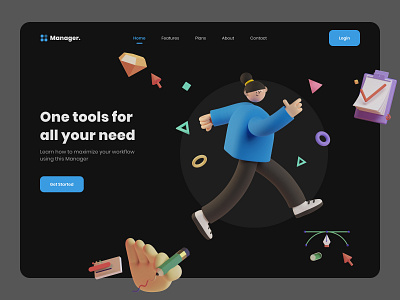 Manager Landing Page Exploration 3d app design minimal ui uiux uiuxdesigner ux vector web website