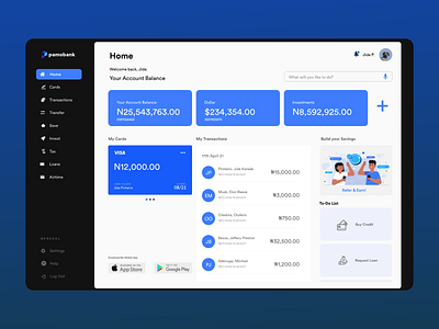 Pamobank Dashboard blue branding dashboad design finance finance app fintech high fidelity logo minimal saas ui ux web