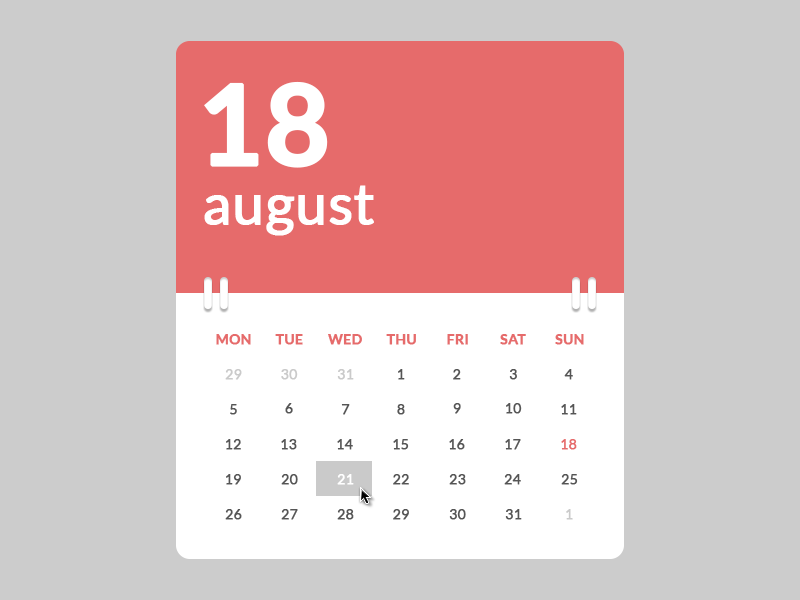 Calendar (.psd, HTML & CSS) by Marco Biedermann on Dribbble