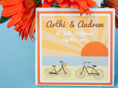 Arthi & Andrew - April 20, 2013 beach beach cruisers bikes california gerbera daisies la jolla ocean sunset wedding