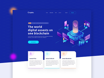 Crypto landing page agency animation bitcoin bitcoin bots bitcoin services clean coin cryptocurency cryptocurrency debut ico illustration landing page landing page ui minimal product landing page ui ux design webdesign website