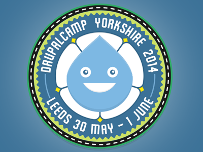 DrupalCamp Yorkshire badge badge brand drupal hand stitch logo stitch