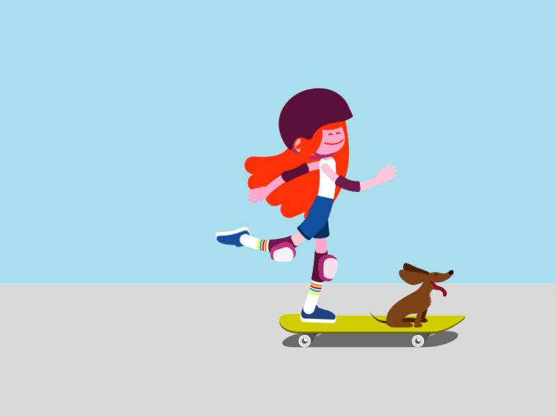 Happy Girl aftereffects animation gif girl happiness loop motiongraphic skateboard skateboarding