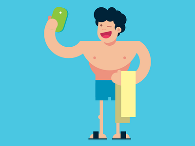Selfie Guy beach colorful design flat flip flops guy illustration illustrator minimal selfie smartphone towel
