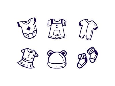 Hand Drawn Icon of Baby Clothes apparel baby branding cartoon children clothes combination cute design fashion hand drawn hat icon illustration kids logo sketch sock tshirt vector