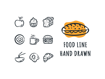 Food doodles hand drawn 1 apple bread burger cafe clip art combination croissant design doodle art doodles egg food icon illustration logo menu noodle restaurant sandwich vector