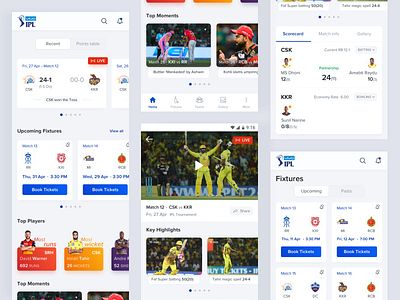 Sports App UI- IPL 2020 app card card design clean clean ui dailyui design gradient graphic design icon interface ios iphone mobile typography ui ui design uiux ux ux design