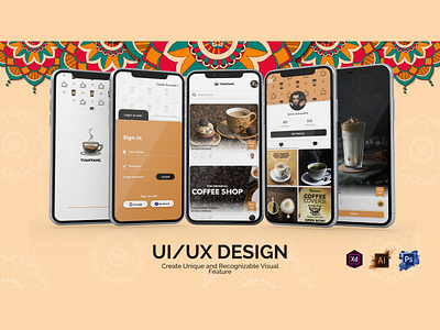 Coffee Shop App Design android app app design application brand branding clean coffee design designs identity illustration mobile mobile app shop type ui uidesign uiux vector