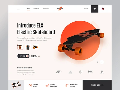 ELX Electric Skateboard - Product Landing Page 2021 trend app app landing ecommerce electric car electric scooter homepage inspiration landingpage mockup real estate skateboard skateboarding store ui design uiux web design website website design