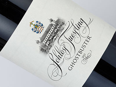 Wine label for the castle "Schloss Tüßling" calligraphy wine design wine label