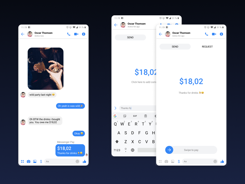 Facebook Messenger Pay Concpt payment app pay messenger conceptual ideas idea facebook flat ux design app ui concept