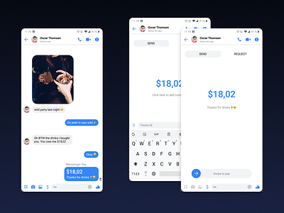 Facebook Messenger Pay Concpt app concept conceptual design facebook flat idea ideas messenger pay payment app ui ux