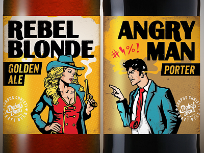Rebel Blonde and Angry Man Beer Labels