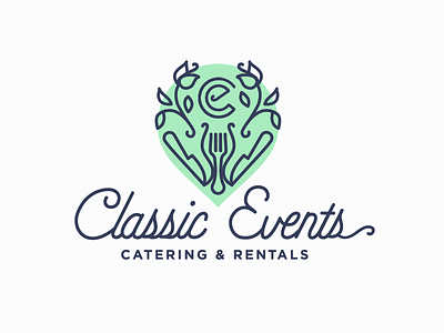 Classic Events Logo catering classic elegant event flower fork knife mint mono weight monogram rental