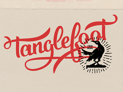 Tanglefoot bird grackle hand lettering lettering logo logotype railroad spike script stamp type