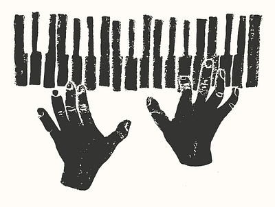 tickle the ivories black and white hands illustration linocut linocut style piano printmaking