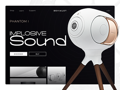 Devialet shop page acoustic brand design devialet implosion landing page phantom1 portable shop sound supparom ui ux