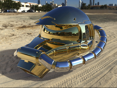 Golden Zaku 3d animation golden gundam helmet rendering robot sand zaku