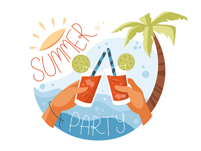 Summer Party art cartoon coctail cute design flat girl hands illustration party sea summer sun vacation vector