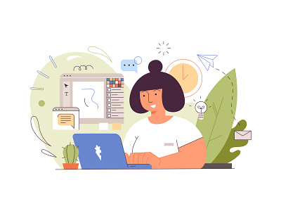 Freelancer girl working at home art character create creator cute design flat freelancer girl home illustration illustrator laptop vector work worker