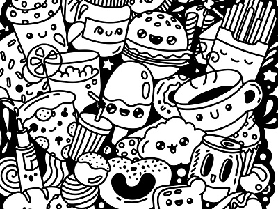 Fast Food Doodling illustration art black cafe character cute design doodle doodling fast food flat illustration ink vector