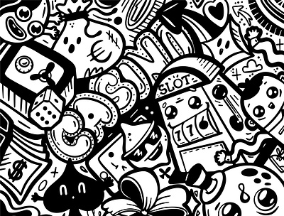 Doodling art black casino character cute design doodle doodling flat game illustration ink money people vector