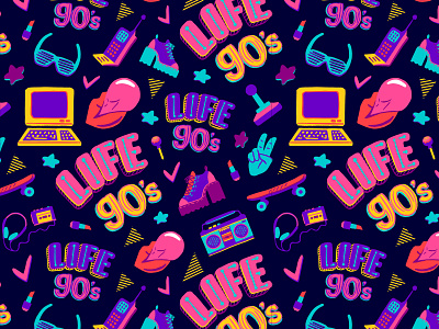 90s life background 90s art background cute design designs fabric flat illustration pattern retro tshirt vector