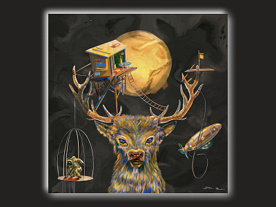 the oldest nightwalker deer dreams dreamscape illustration miyazaki painting princess mononoke procreate surreal surreal art surrealism