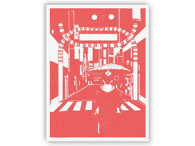 Monotone Tokyo alley anime city cyberpunk design digitalart digitaldesign figurative geisha graphic graphicdesign illustration japan japanese monotone print stamp steampunk streetart tokyo