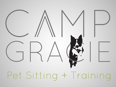 Camp Gracie Logo 2012 black camp dog gabby gracie gray green illustrator lebeau logo nashville pet photoshop sitting tennessee thin font