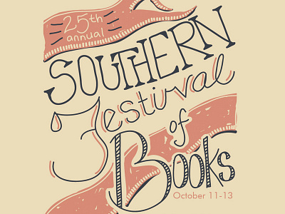 Southern Festival of Books Poster beige books brown custom festival hand hand lettering illustrator lettering nashville navy of pink poster print puce southern tan tennessee type