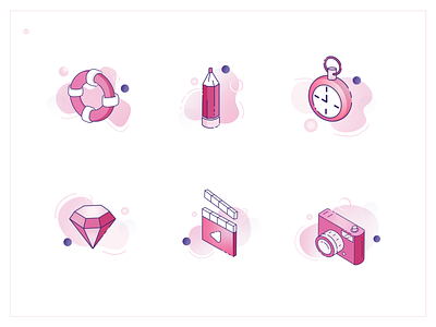 Isometric icons set icons illustration isometric pink set vector