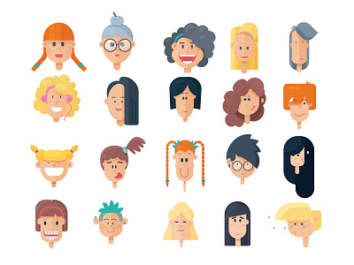 Faces character design faces flat illustration flatdesign game art illustration indiegame mobilegames vector