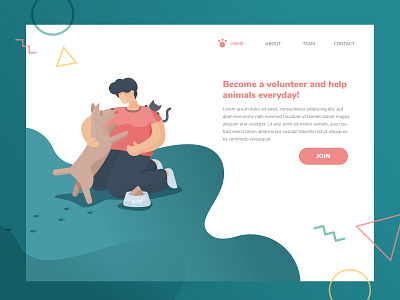 Flat style vector illustration. Become a volunter, help animals! animals cat character design design dog flat illustration flatdesign header illustration shelter template vector volunteer