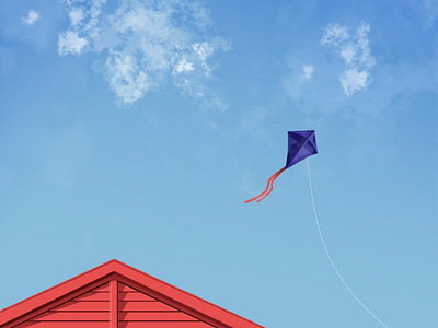 Blue-Sky Thinking calming clouds house illustration kite minimal sky