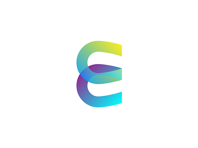 E branding colourful e geometric horseshoe icon logo mark overlay
