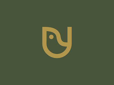 Wren abstract bird branding design geometric gold green icon identity logo mark minimal stroke wren