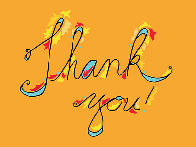Thank you! cursive greetings hand lettering handwriting orange script sentiment thank you