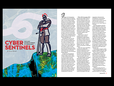 Cyber Sentinels cybersecurity data drawing editorial design illustration knight magazine mixed media