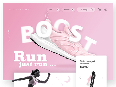 Boost concept, HF sketches adidas digital design pink sneakers web design women