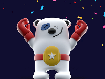 Vicory Panda 3d belt c4dart cartoon challenge confetti cute fat fluffy muscle panda punch render smile victory weekend weekly challenge win